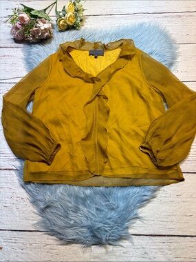Anthropologie Sunday in Brooklyn Auberta Ruffled Golden Blouse sz S